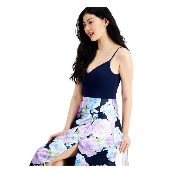 NWT B DARLIN Womens Navy Spaghetti Strap Empire Waist Dress 3\4 - Picture 3 of 5